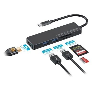 Porodo Blue 5 in1 USB-C Hub HDMI USB SD MicroSD - Black
